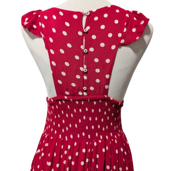 Free People Womens Size S Red White Polka Dot Ruffles Smocked Butterflies Dress - Picture 6 of 11